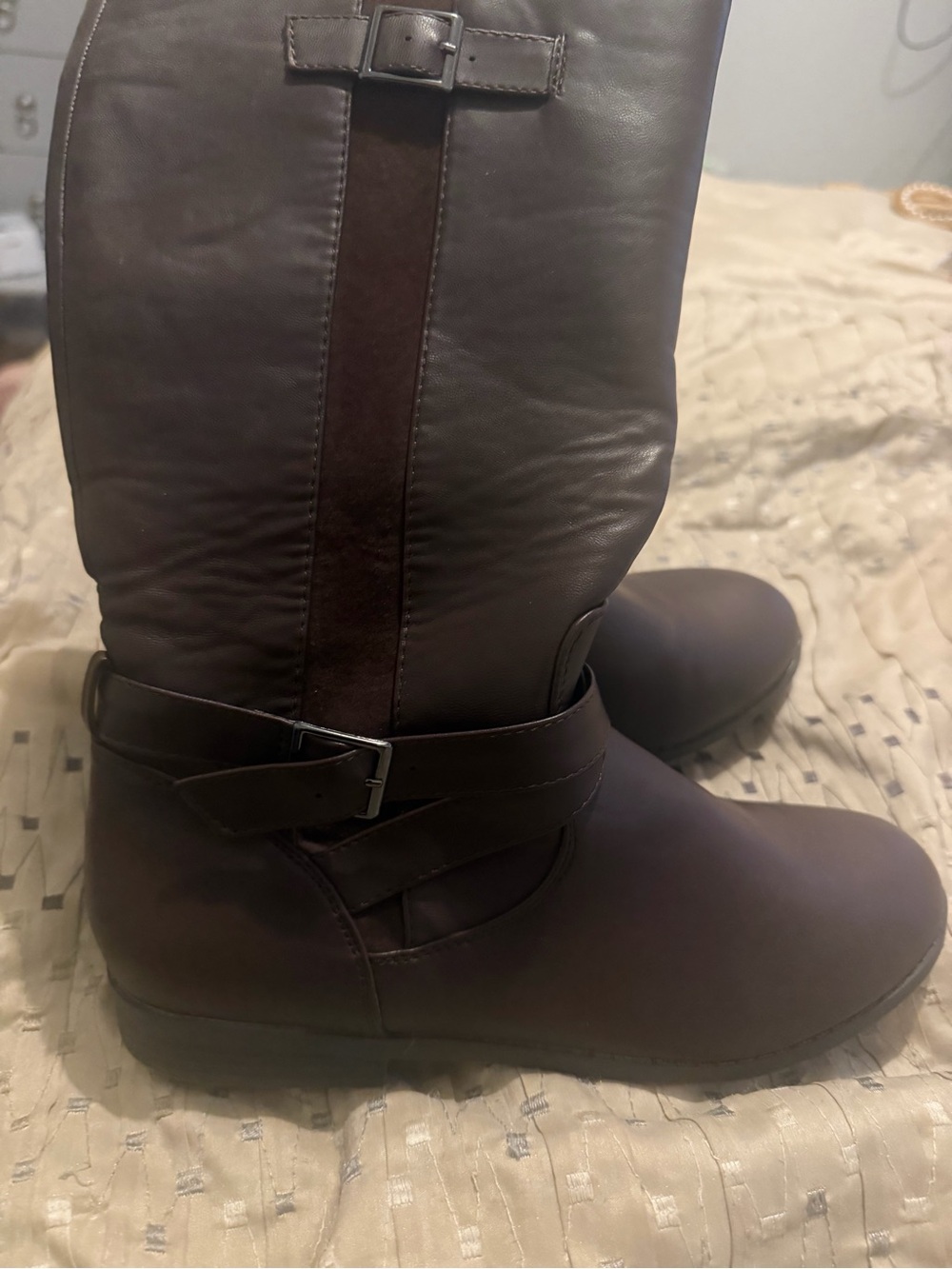 Women’s Brown Memory Foam Mid-Calf Heeled Boots